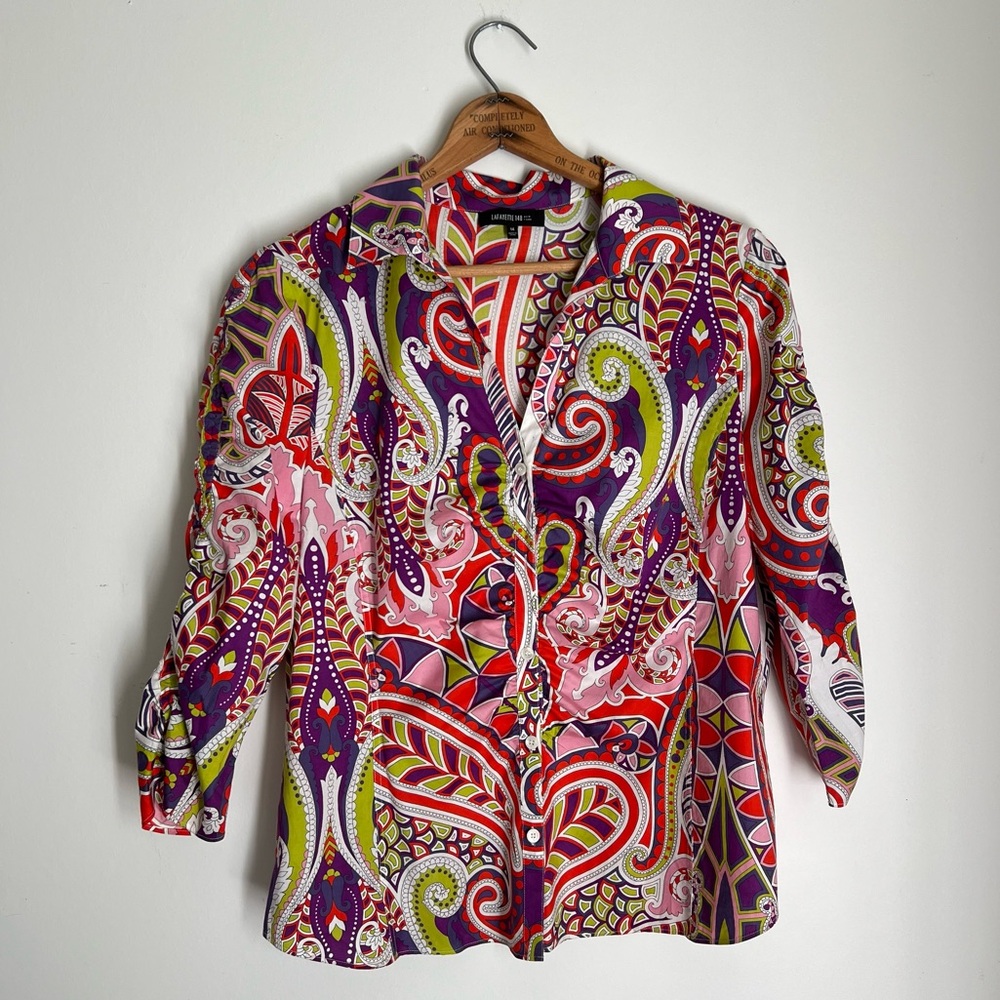 Lafayette 148 Paisley Button Up Top